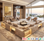 كنبة جلدية إيطالية فاخرة متعددة الاستخدامات مع إضاءة LED، طقم غرفة معيشة عصري على طراز الفيلات، حل متكامل للأثاث الفاخر